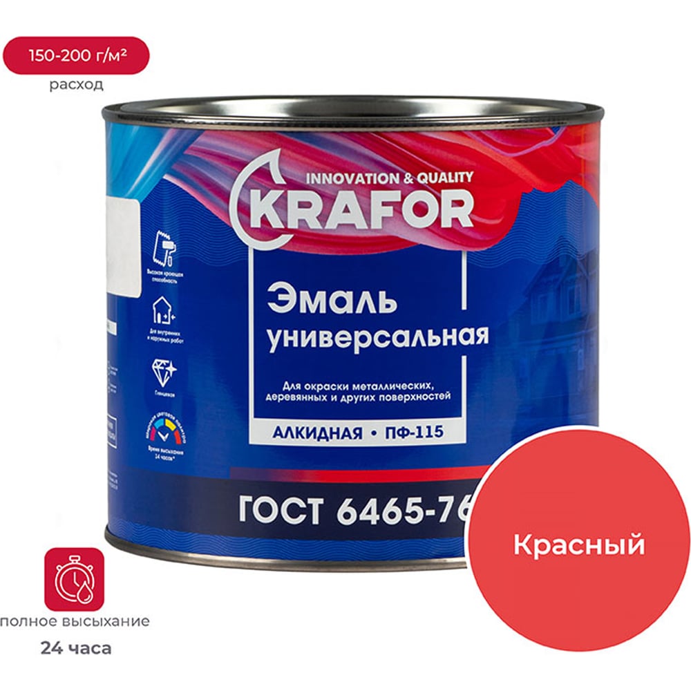 Универсальная эмаль Krafor ПФ-115 красная 1.8 кг 6 26020