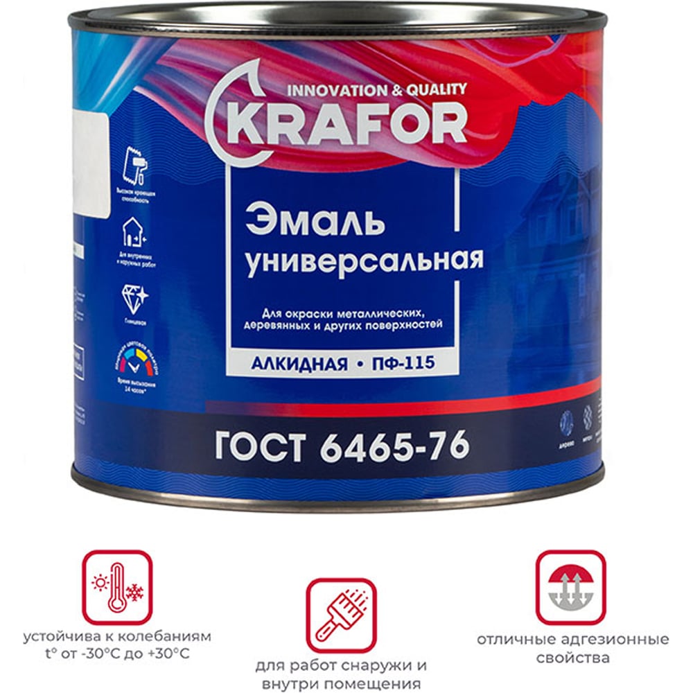 Универсальная эмаль Krafor ПФ-115 черная 1.8 кг 6 25967