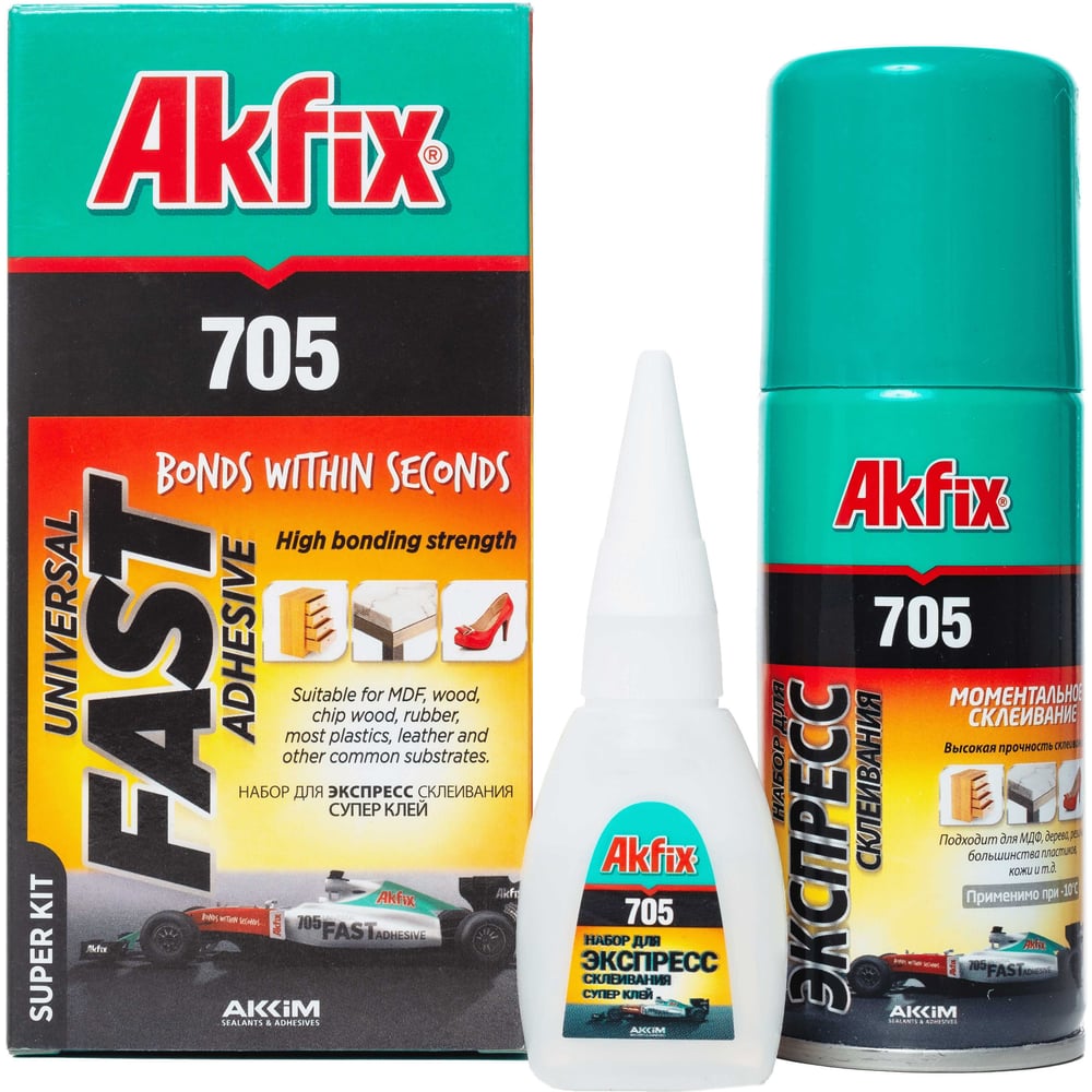Клей Akfix 705 для Экспресс склеивания (25гр клей + 100мл активатор) (24шт/уп)