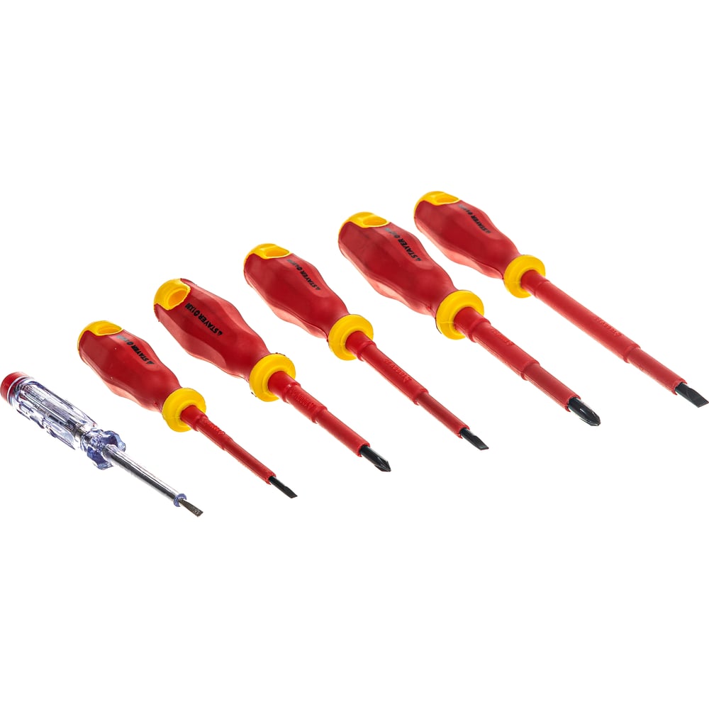 Набор диэлектрических отверток STAYER Profi-Electro SL:3.0x75 мм/4.0x100 мм/5.5x125 мм/PH:№1x80 мм/2x100 мм/100-250 В тестер 6 шт. 25145-H6_z01