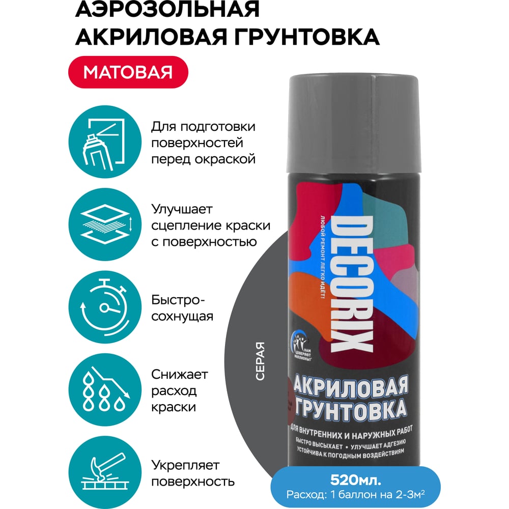 Аэрозоль Decorix грунтовка по ржавчине серая (12шт/уп)