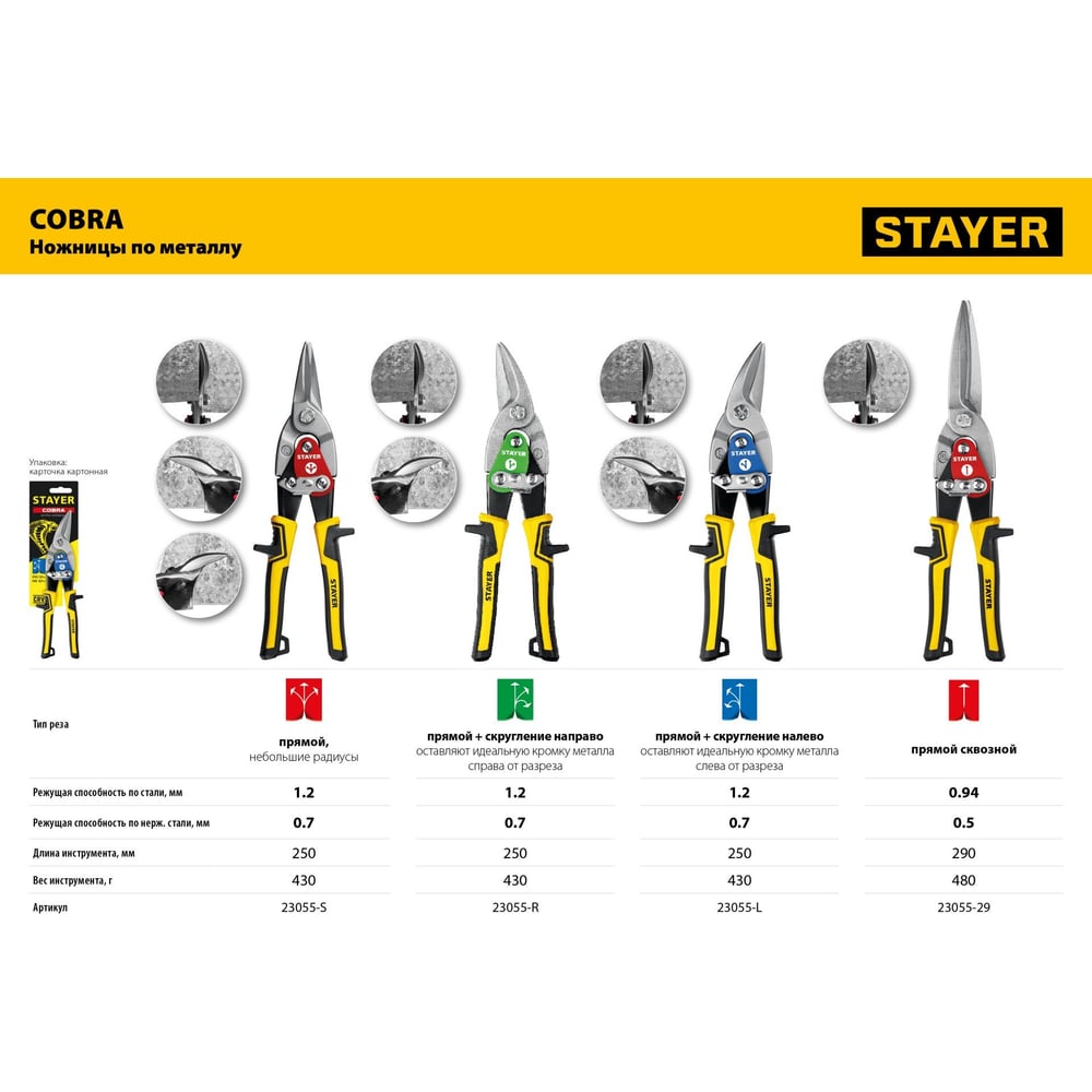 Прямые ножницы по металлу STAYER Cobra 250 мм 23055-S_z01