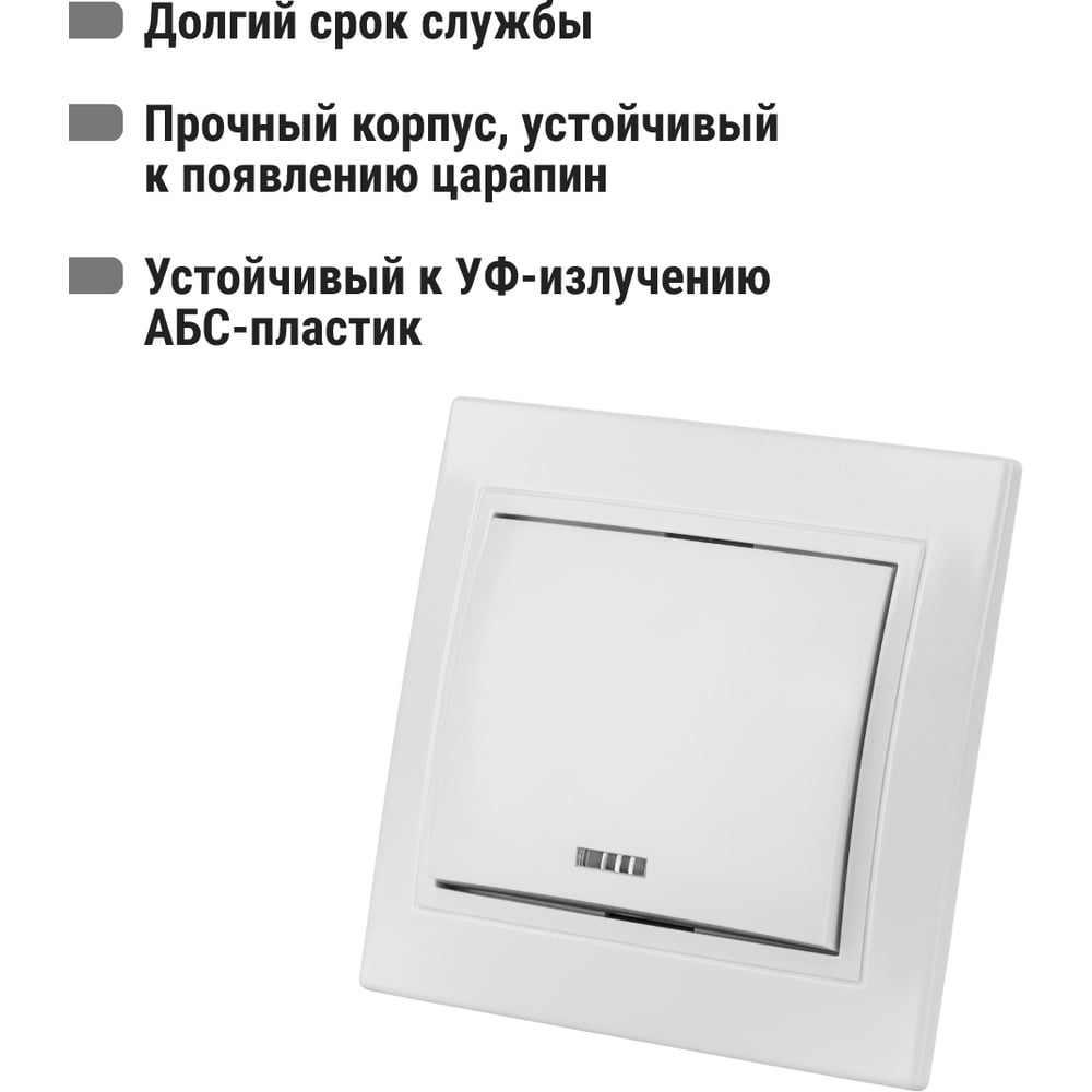 Выключатель 1 кл. с подстветкой 10А белый "Таймыр" TDM