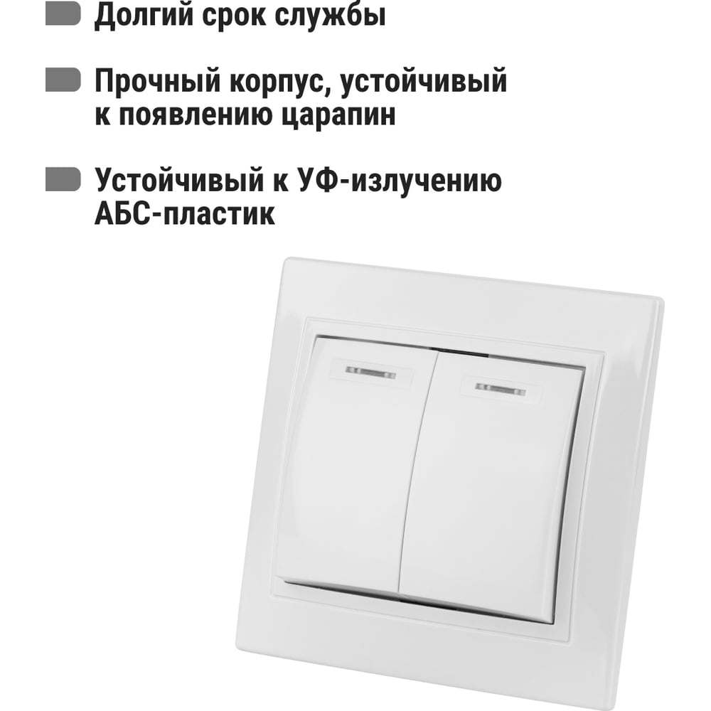 Выключатель 2 кл. с подстветкой 10А белый "Таймыр" TDM