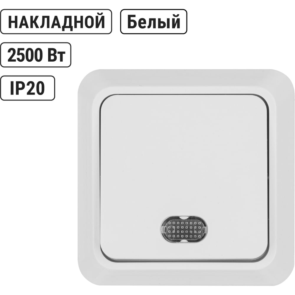 Выключатель 1-кл. открытой установки с подсветкой IP20 10А, белый "Ладога" TDM