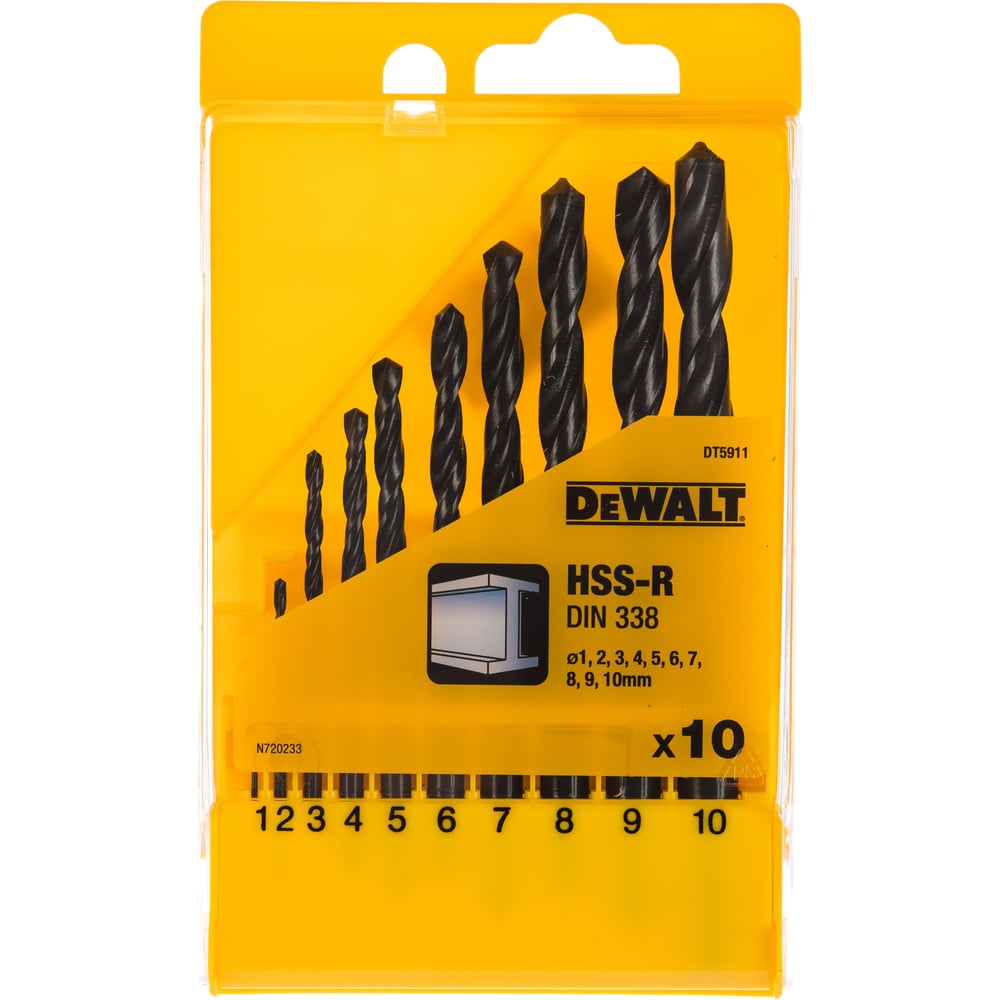 DeWalt набор сверл п/мет. HSS-R,1-10ММ, 10шт
