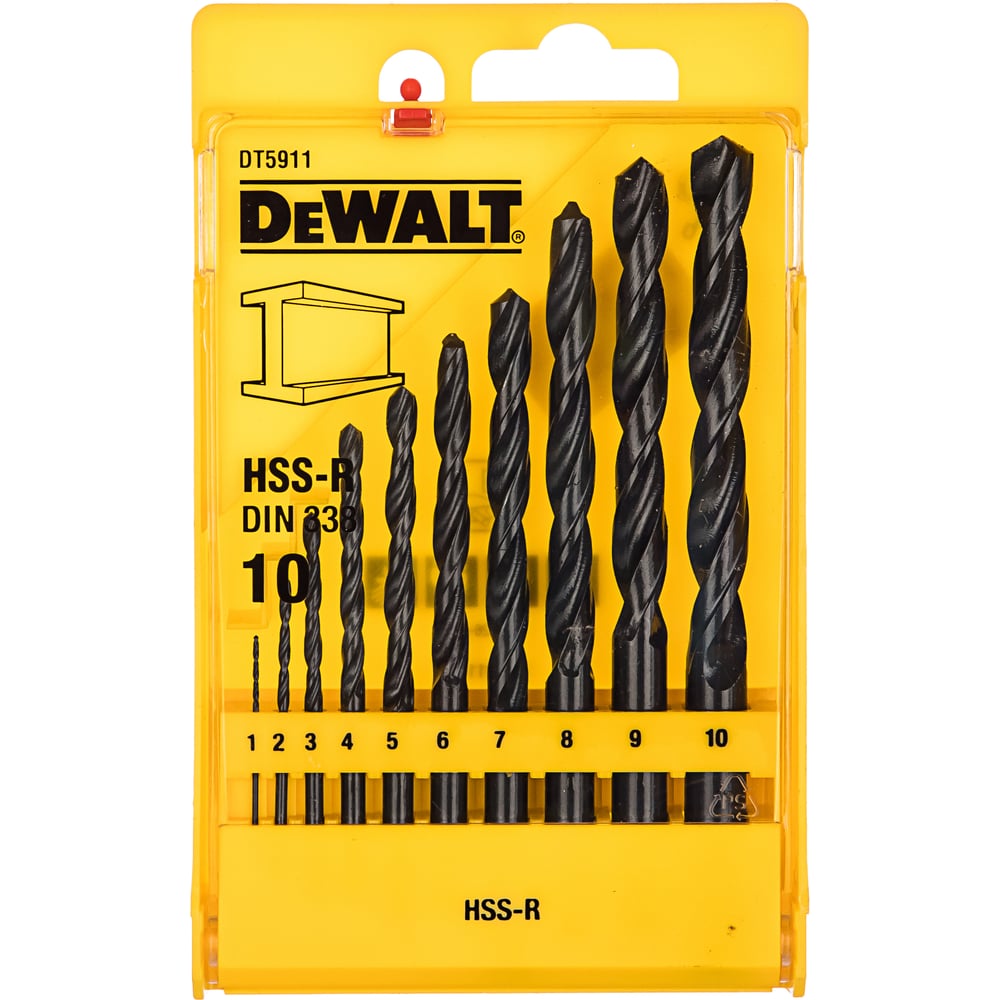 DeWalt набор сверл п/мет. HSS-R,1-10ММ, 10шт