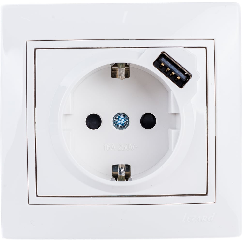 Розетка Lezard MIRA с заземлением + USB разъём, белый 701-0202-181