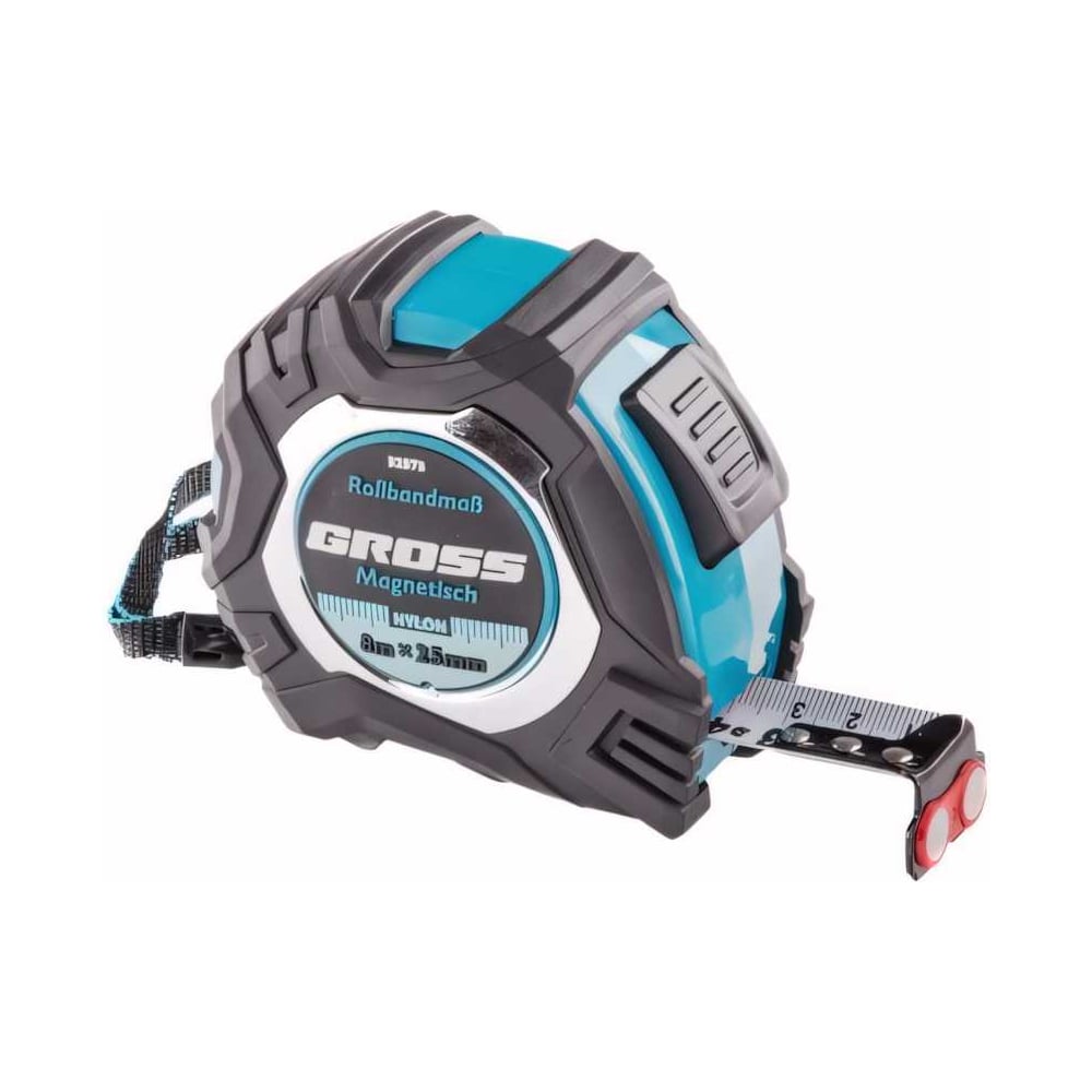 Рулетка Magnetisch, 8 м х 25 мм обрезиненный корпус GROSS 32573